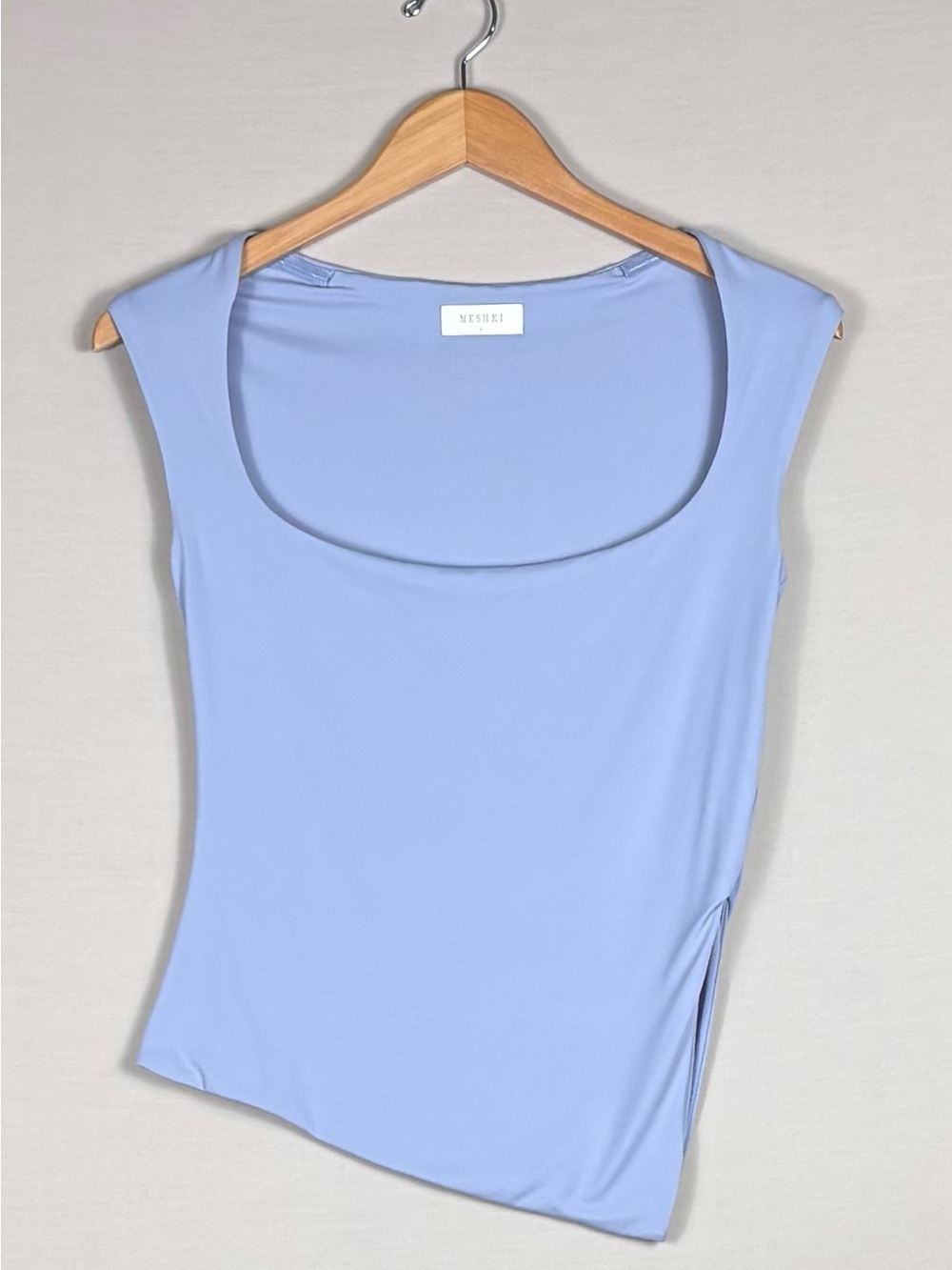 MESHKI Powder Blue Side Slit Stretch Top Size M Elevated Minimalist